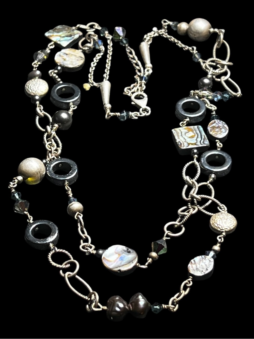 Silpada Sterling Silver Abalone Mother of Pearl Onyx Hematite Pearl Necklace - Picture 10 of 16